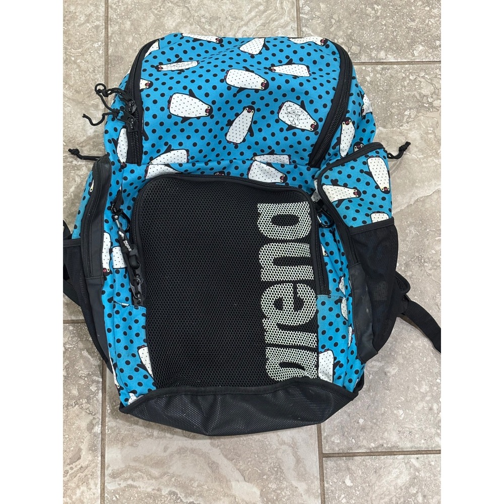 Arena Team Backpack 45 Allover Blue Penguin Polka Dot Swim Bag 45L 002437